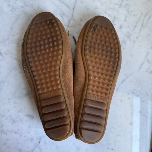 Minnetonka 407T Suede Fringe Moccasins Caramel Brown Women’s 8.5 - Picture 8 of 12